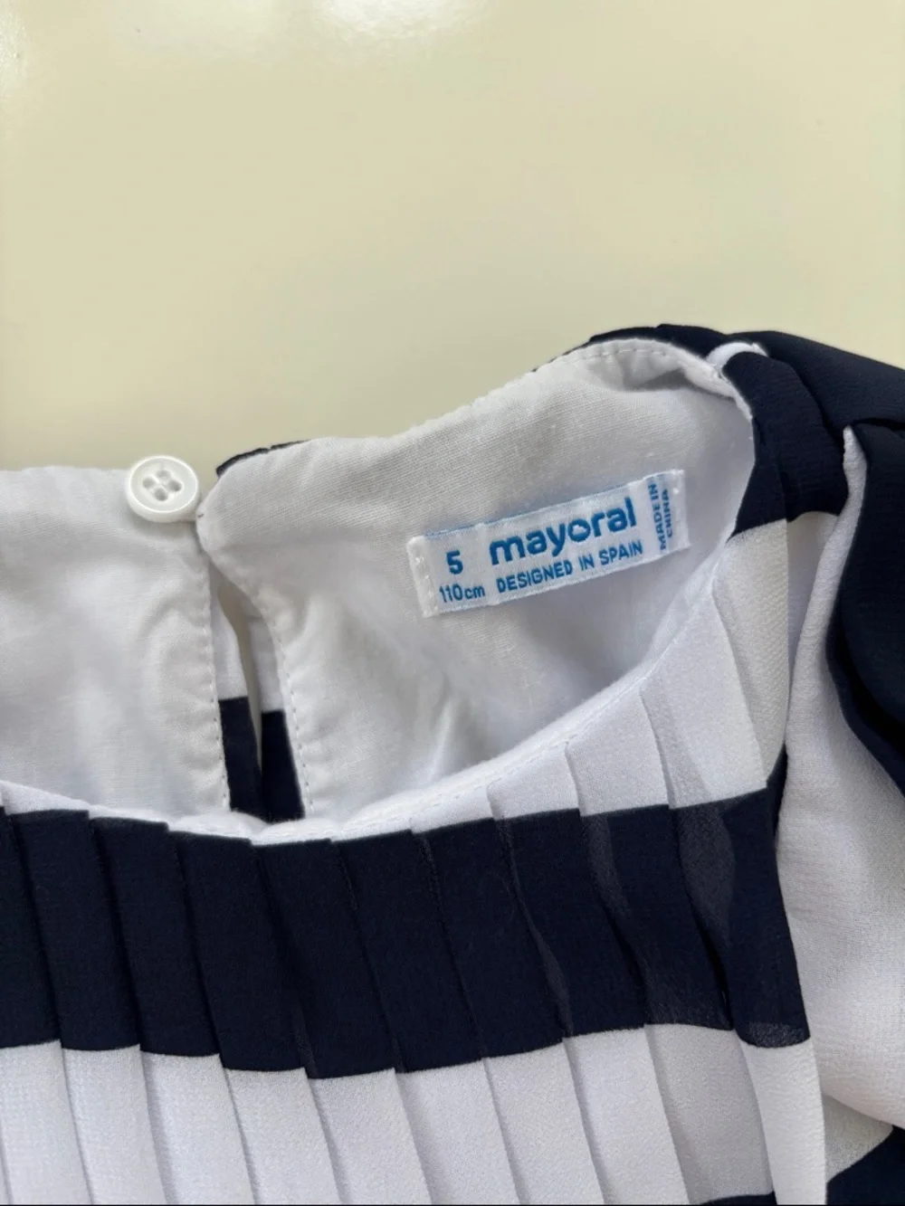 Mayoral Little Girl's Pleated Striped Dress Navy White Nautical Preppy Size 5